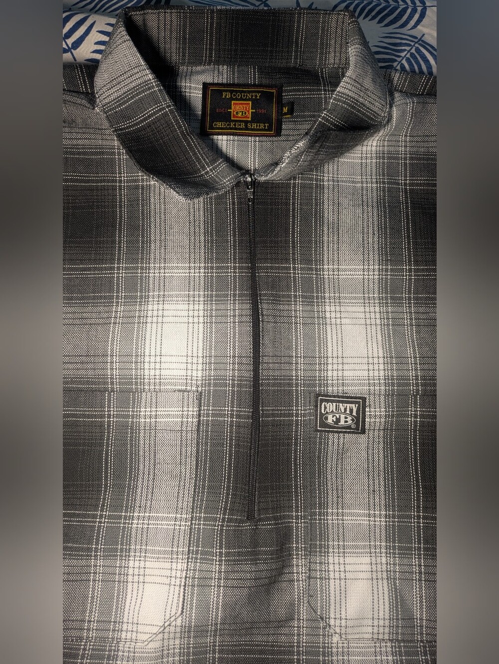 County FB Black & Gray Plaid Zip-Front Polo